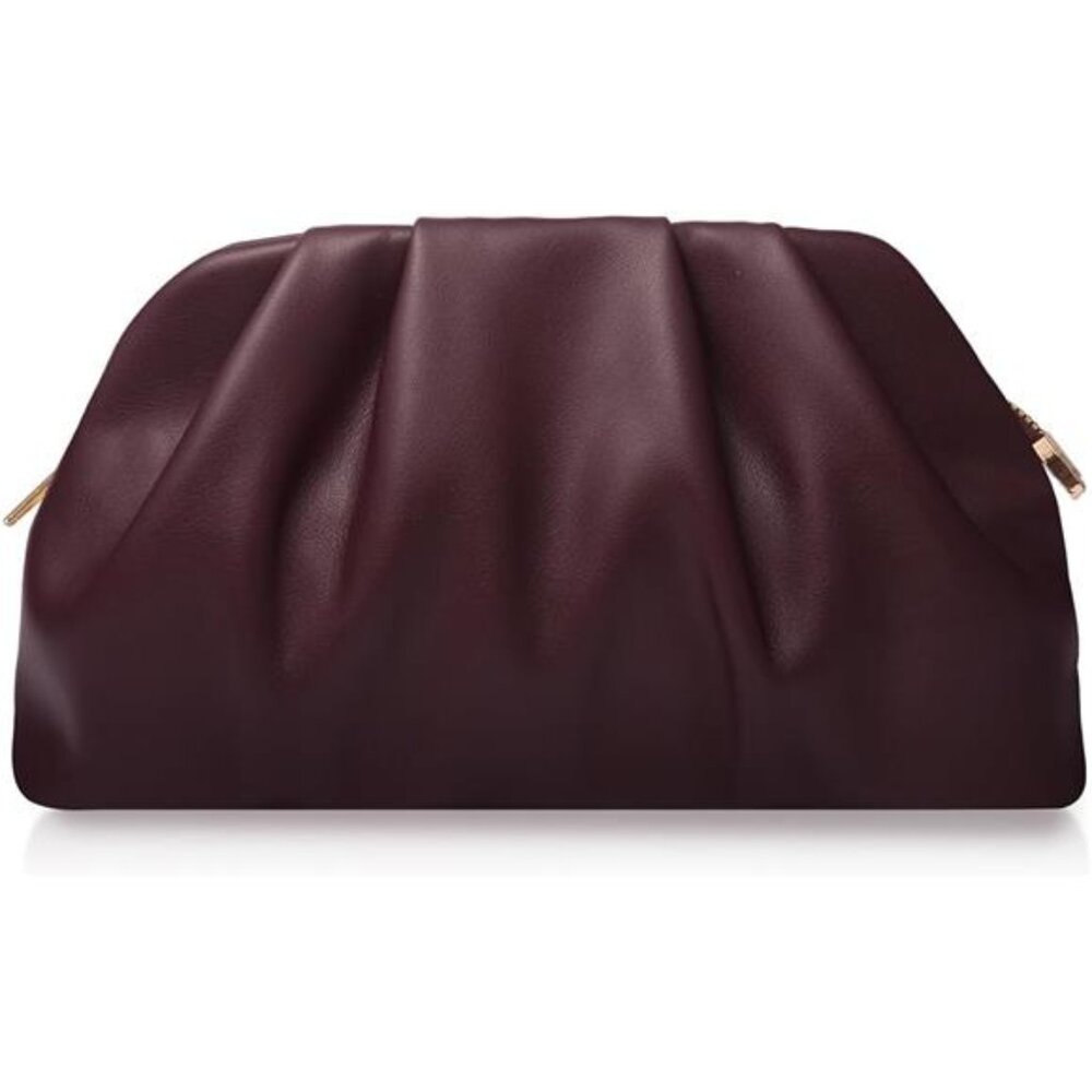 Clutch Purse Soft Pleated PU Burgundy